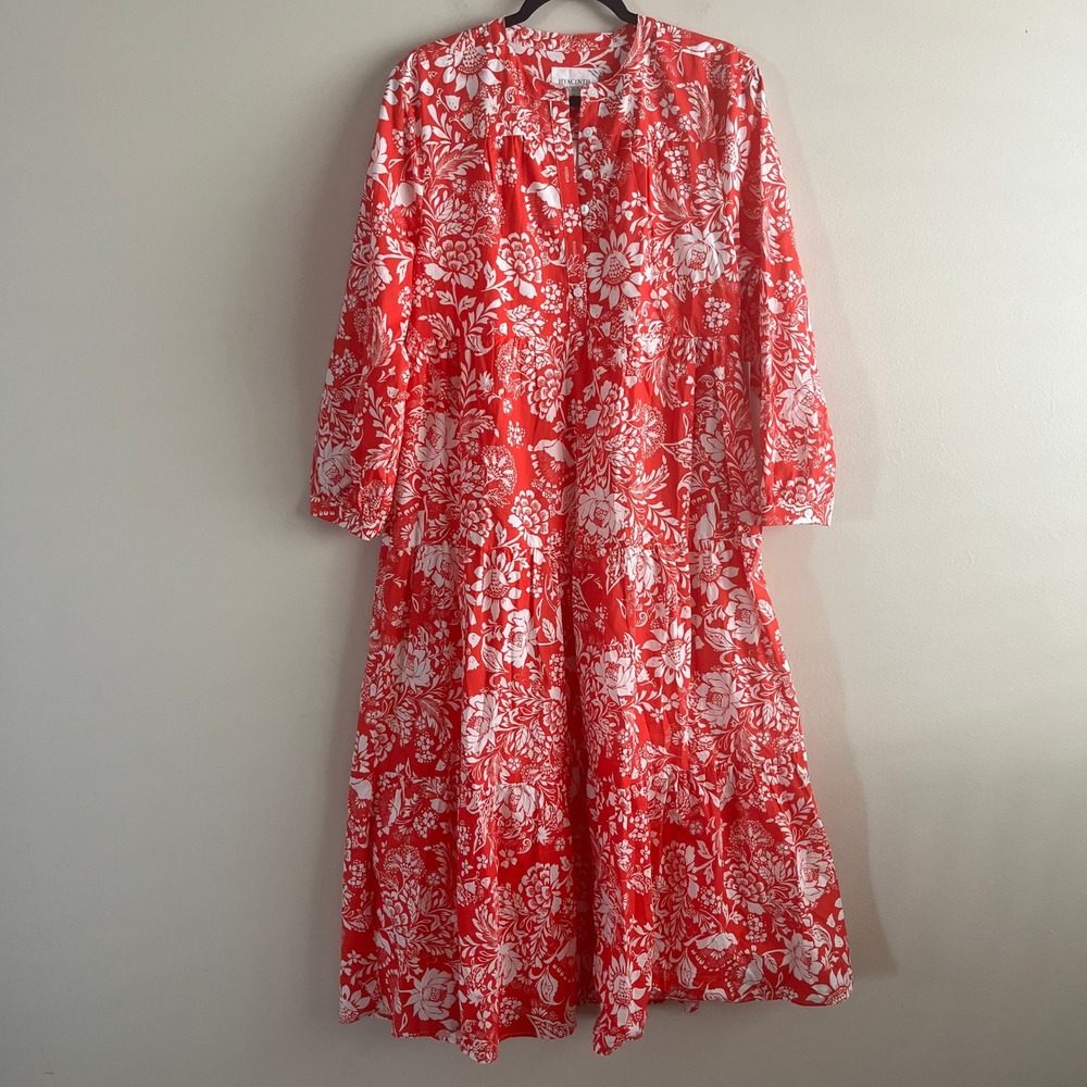 Hyacinth House Tuckernuck Coral Floral Tiered Maxi Dress Cotton NWT Size M